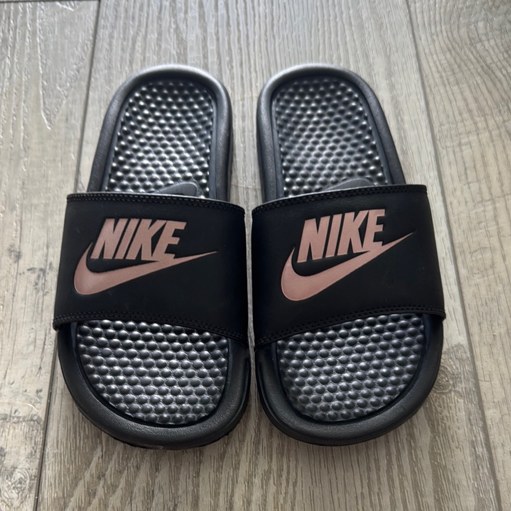 Nike Black Slide Sandals with Swoosh Logo